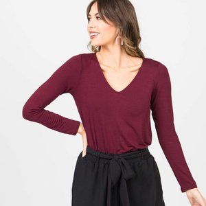 Agnes & Dora™ Everyday Tee Long Sleeve V-Neck Wine